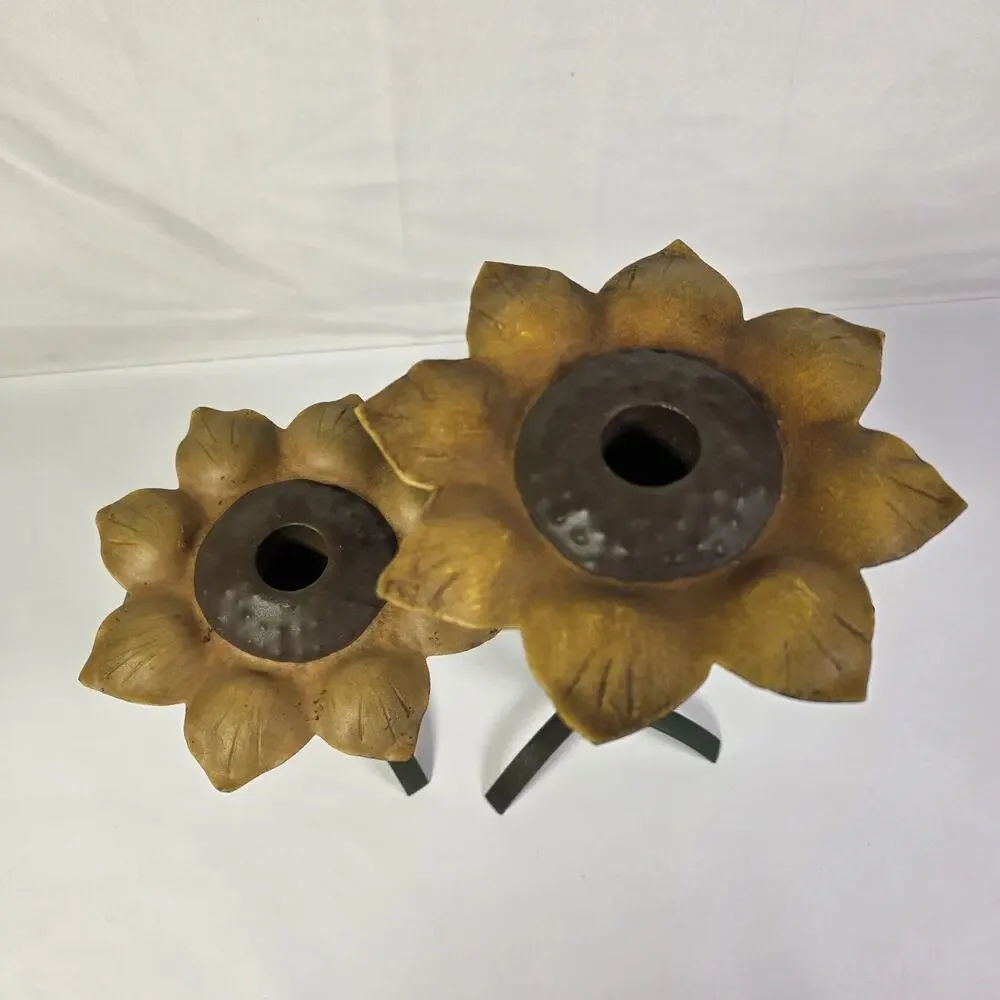 Vintage Midwest of Cannon Falls Sunflower Bird Metal Candle Holders Set 2